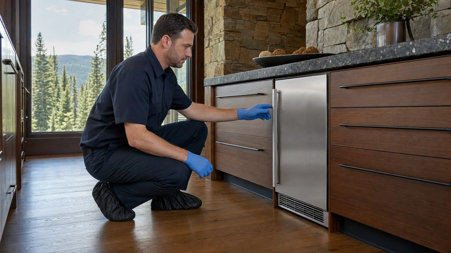 Undercounter ice maker prepared for a professional diagnostic visit